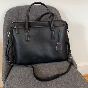 Tumi black leather briefcase